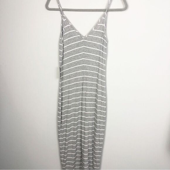 EXPRESS | NEW Gray & White Striped V-Neck Ribbed Midi Dress Women’s Size Small - Picture 8 of 9